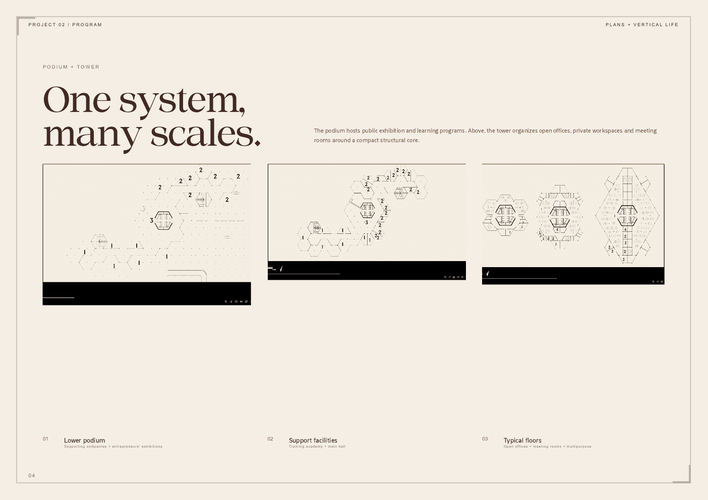 Architecture Publishing — Screen + Print System — Tower program — a second chapter using the same hierarchy with a different composition