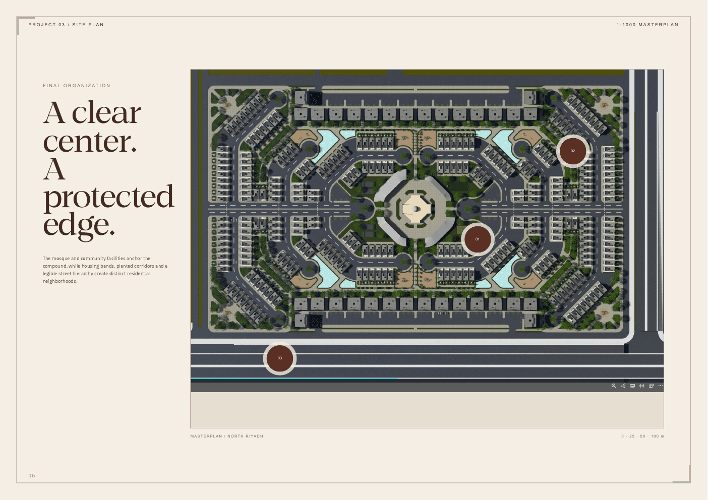 Architecture Publishing — Screen + Print System — Residential masterplan — dense source material given visual priority