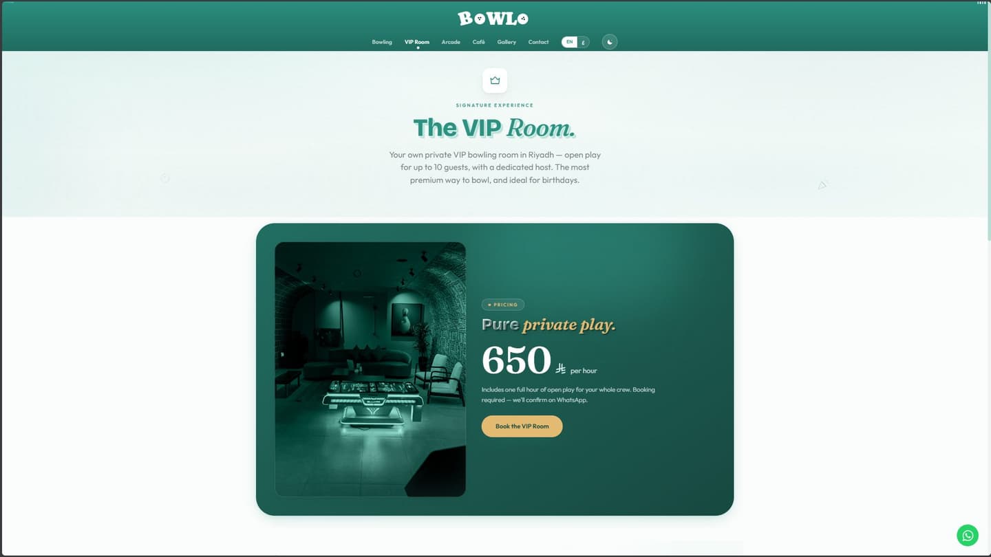 Bowlo — Bowling & Arcade Entertainment Platform — VIP Room — private booking