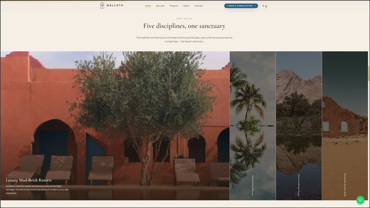 Mallath — Luxury Desert Resorts — Services — five disciplines